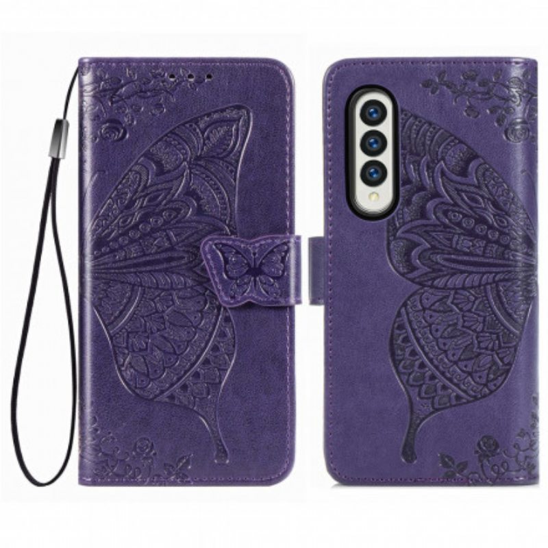 Kotelot Samsung Galaxy Z Fold 3 5G Butterfly Design Kaulanauhalla