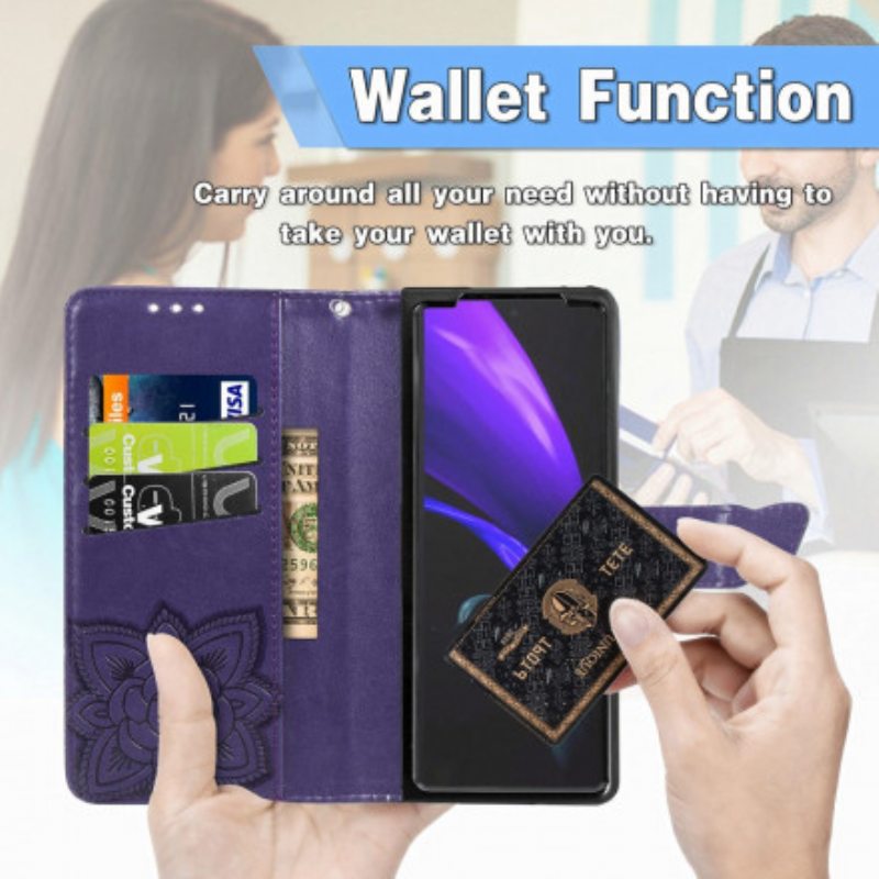 Kotelot Samsung Galaxy Z Fold 3 5G Butterfly Design Kaulanauhalla