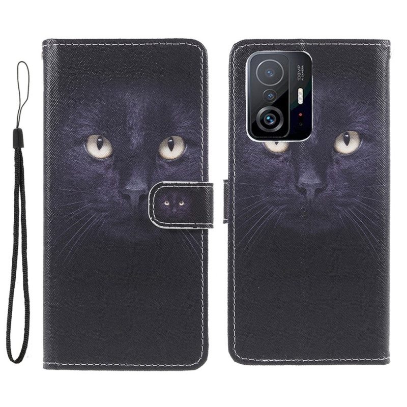 Flip Case Xiaomi 11T / 11T Pro Suojaketju Kuori Strappy Black Cat Eyes