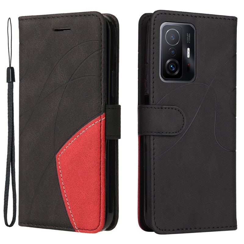 Nahkakotelo Xiaomi 11T / 11T Pro Kaksisävyinen Signature Faux Leather