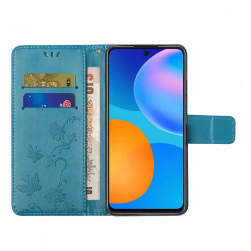 Nahkakotelo Xiaomi 11T / 11T Pro Suojaketju Kuori Stringit Perhosia Ja Kukkia