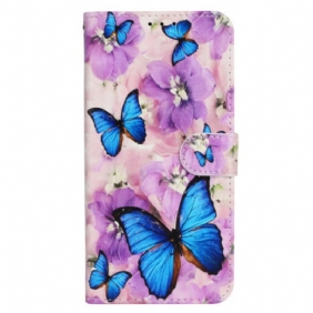 Kotelot Motorola Edge 50 Puhelinkuoret Purple Flowers And Blue Butterflies Premium