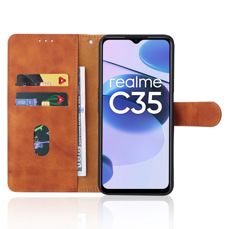 Nahkakotelo Realme C35 Suojaketju Kuori Ihokosketus Hihnalla