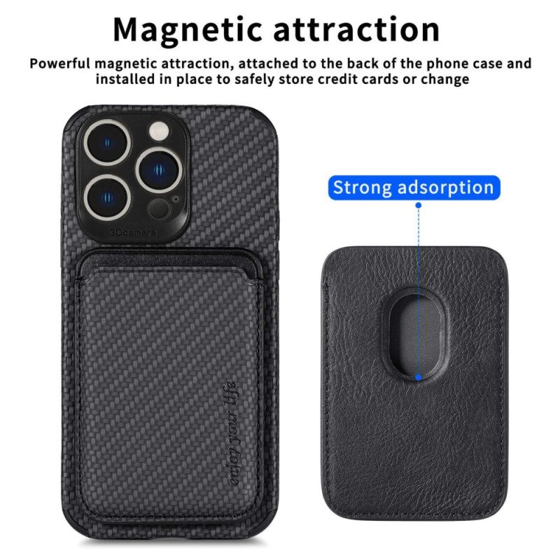 Case iPhone 14 Pro Lompakkokuori Hiilikuitu Ja Magneettinen Lompakko