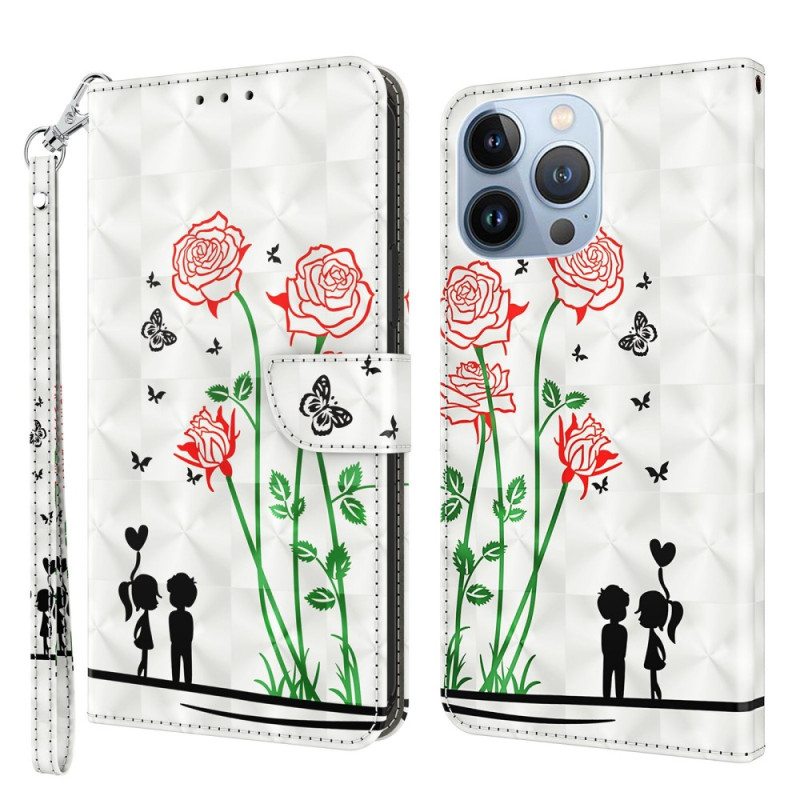 Flip Case iPhone 14 Pro Suojaketju Kuori Lanyard Love Dandelions