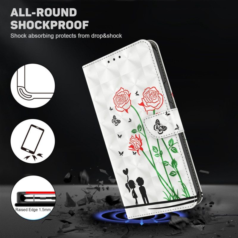 Flip Case iPhone 14 Pro Suojaketju Kuori Lanyard Love Dandelions