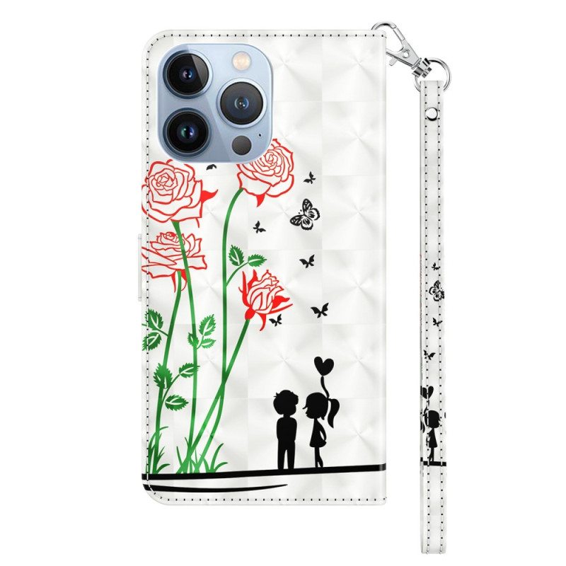 Flip Case iPhone 14 Pro Suojaketju Kuori Lanyard Love Dandelions