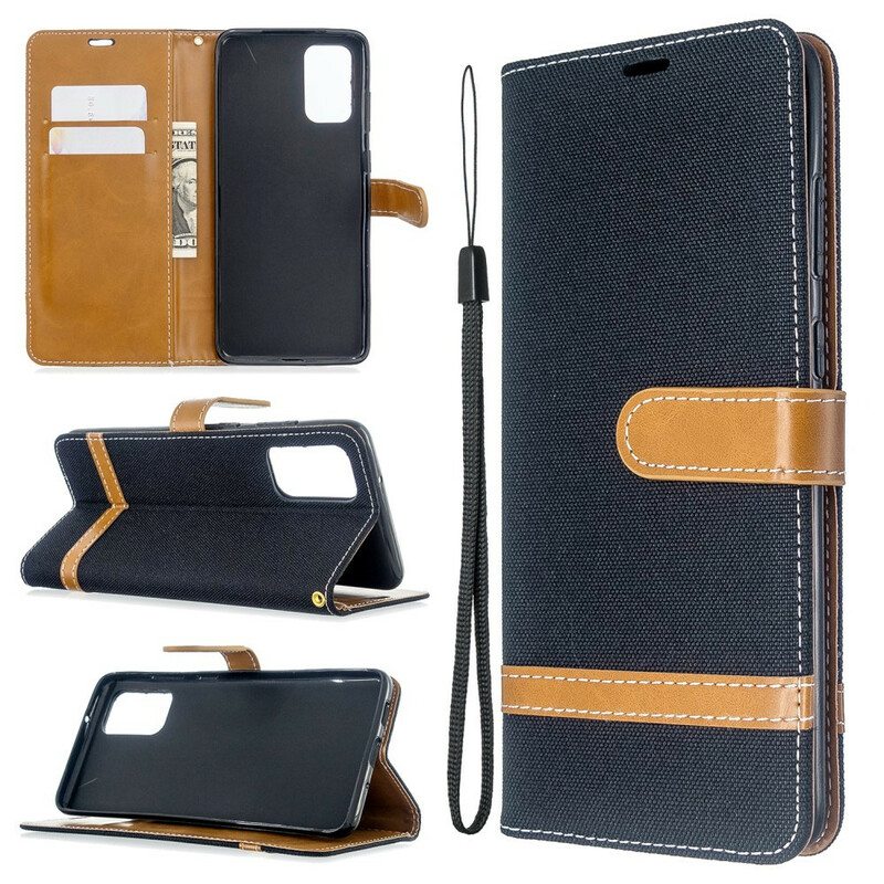 Flip Case Samsung Galaxy S20 Plus / S20 Plus 5G Suojaketju Kuori Kangas- Ja Nahkaefektihihna