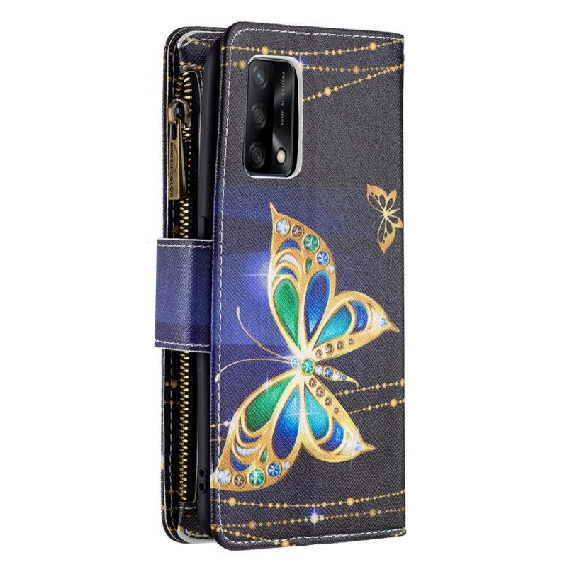 Flip Case Oppo A74 4G Perhosten Vetoketjullinen Tasku