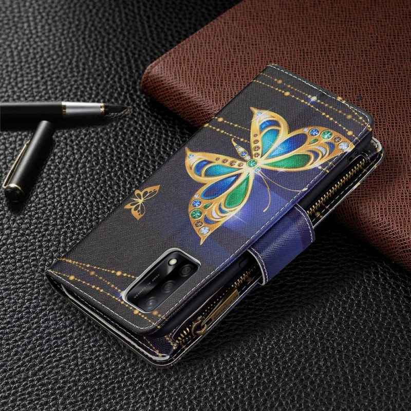 Flip Case Oppo A74 4G Perhosten Vetoketjullinen Tasku