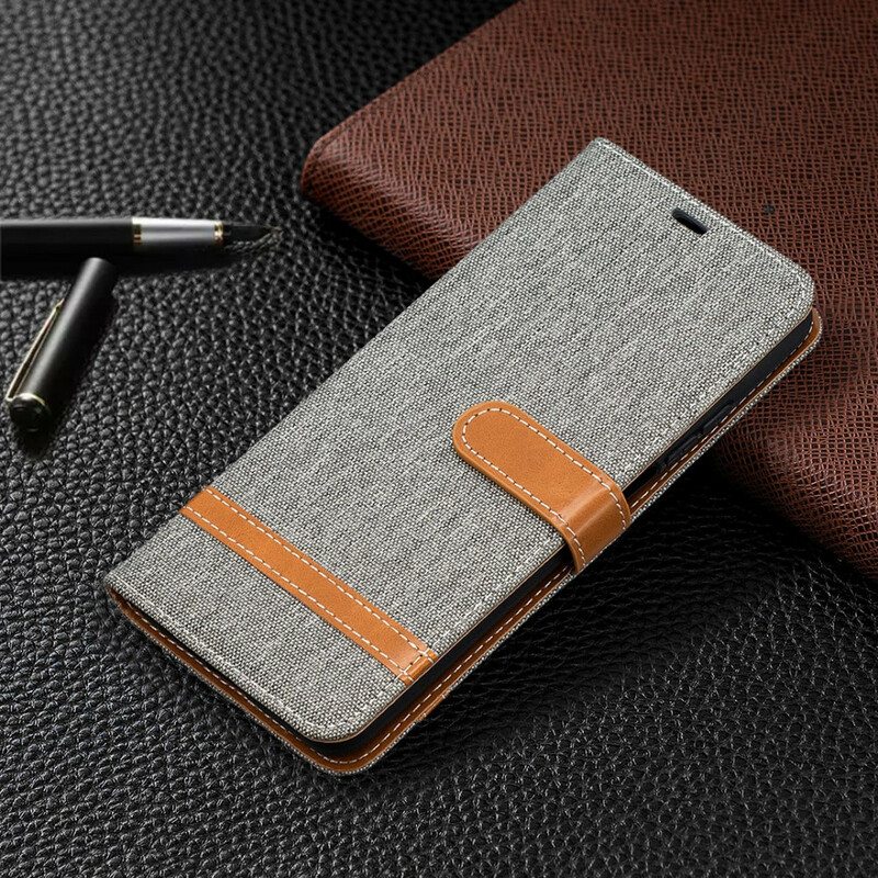 Flip Case Xiaomi Mi 10T / 10T Pro Suojaketju Kuori Kangas- Ja Nahkaefektihihna