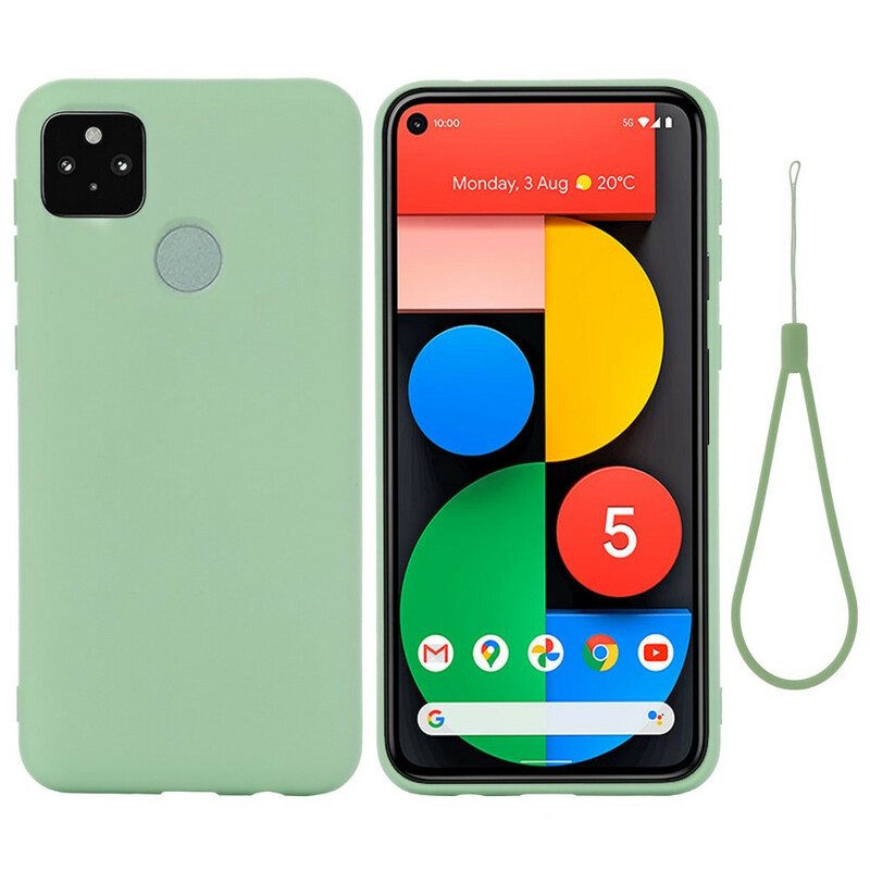 Kuori Google Pixel 5A Nestemäinen Silikoni Kaulanauhalla