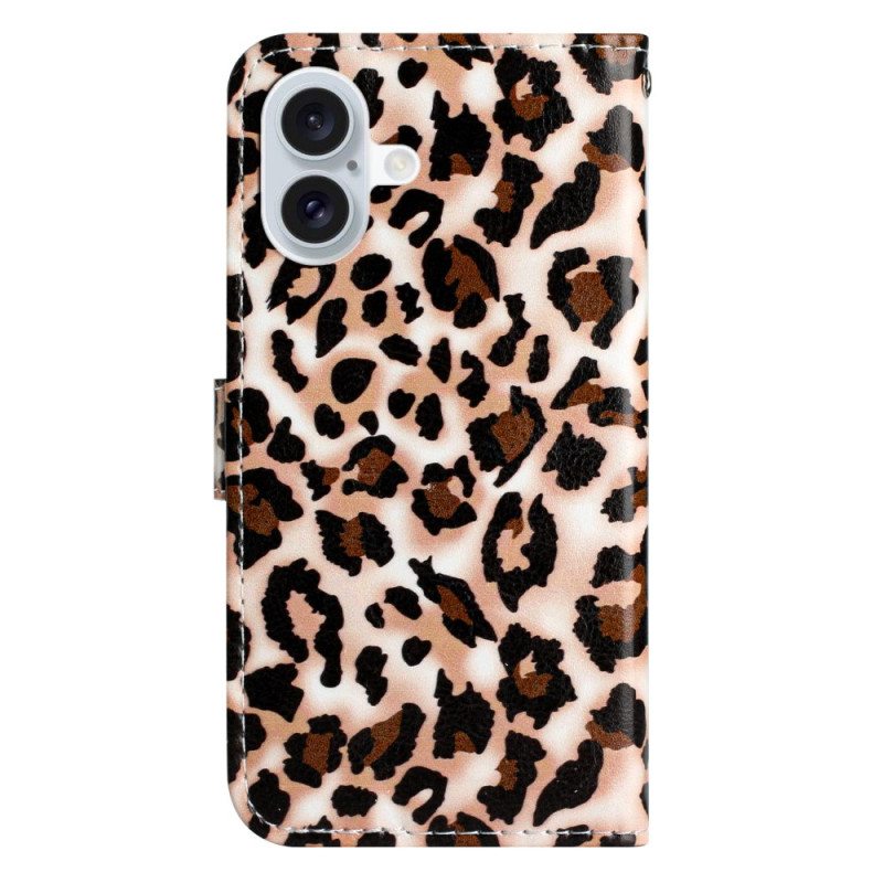 Kuoret iPhone 16 Plus Leopardikuvio Hihnalla