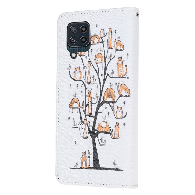 Nahkakotelo Samsung Galaxy M32 Suojaketju Kuori Funky Cats Hihnalla