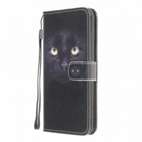 Nahkakotelo Samsung Galaxy M32 Suojaketju Kuori Strappy Black Cat Eyes