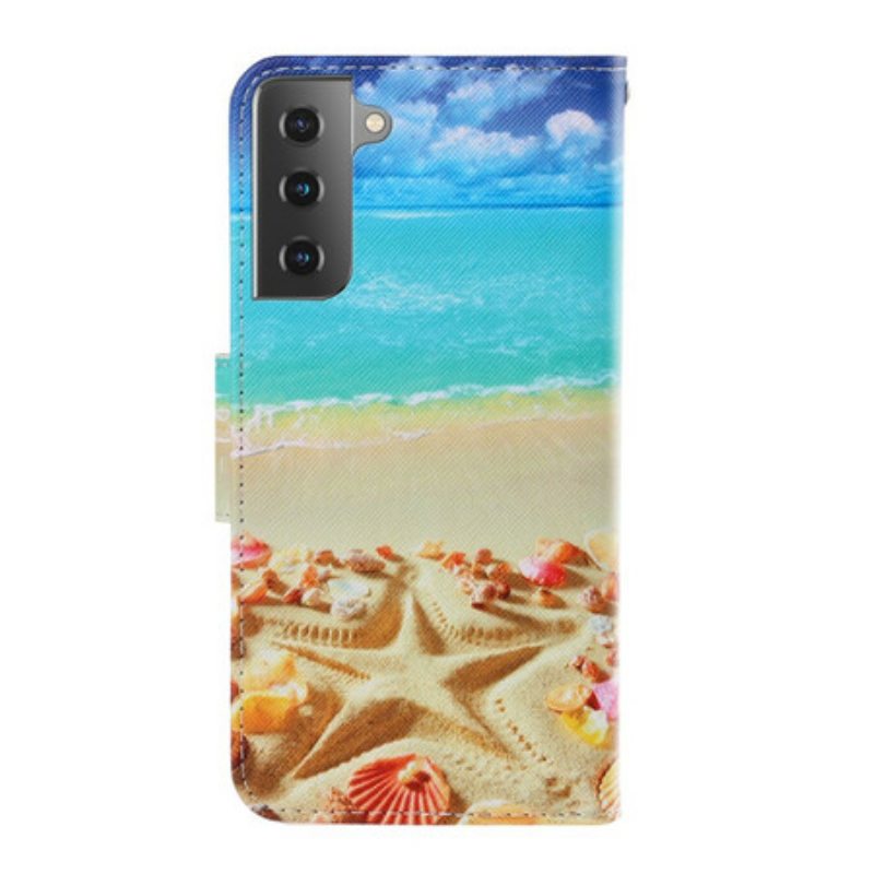 Nahkakotelo Samsung Galaxy S21 Plus 5G Suojaketju Kuori Lanyard Beach