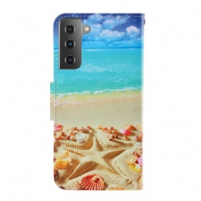 Nahkakotelo Samsung Galaxy S21 Plus 5G Suojaketju Kuori Lanyard Beach