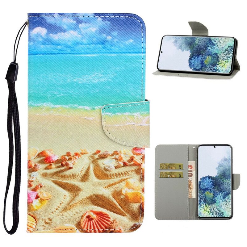 Nahkakotelo Samsung Galaxy S21 Plus 5G Suojaketju Kuori Lanyard Beach