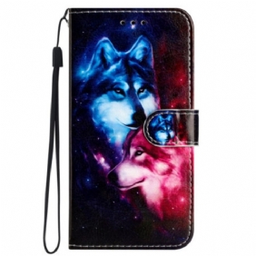 Nahkakotelo iPhone 16 Pro Lanyard Wolves