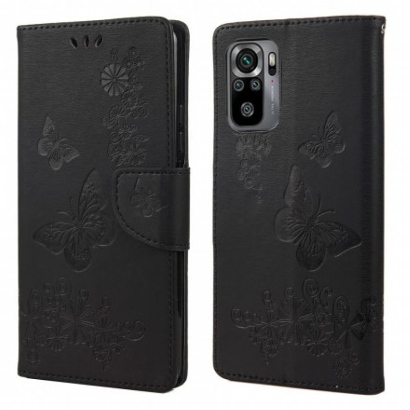 Flip Case Poco M5s Vain Perhosia Kaulanauhalla