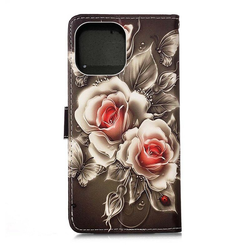 Flip Case iPhone 13 Pro Kultaiset Ruusut