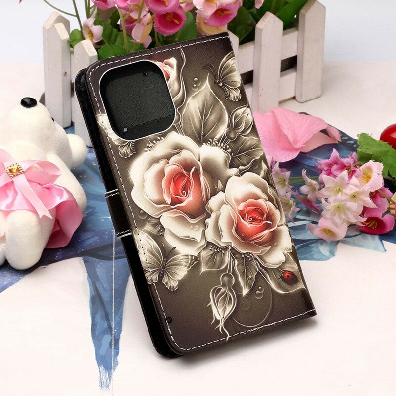 Flip Case iPhone 13 Pro Kultaiset Ruusut