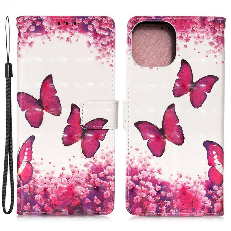 Flip Case iPhone 13 Pro Punaiset Perhoset