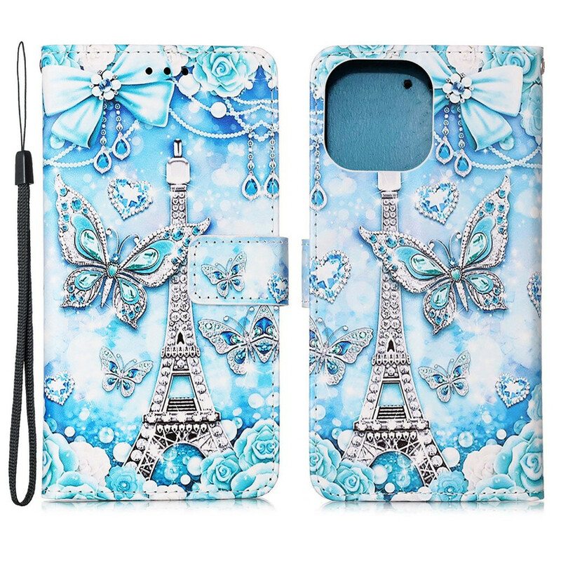 Kotelot iPhone 13 Pro Suojaketju Kuori Eiffel-tornin Perhoshihna