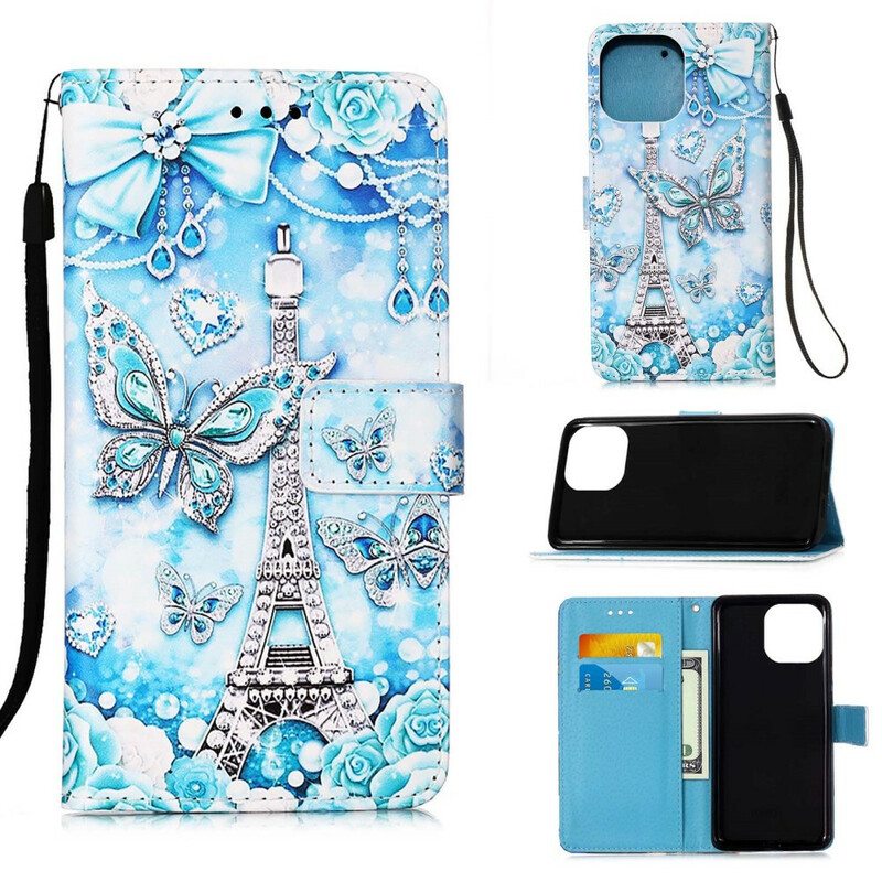 Kotelot iPhone 13 Pro Suojaketju Kuori Eiffel-tornin Perhoshihna