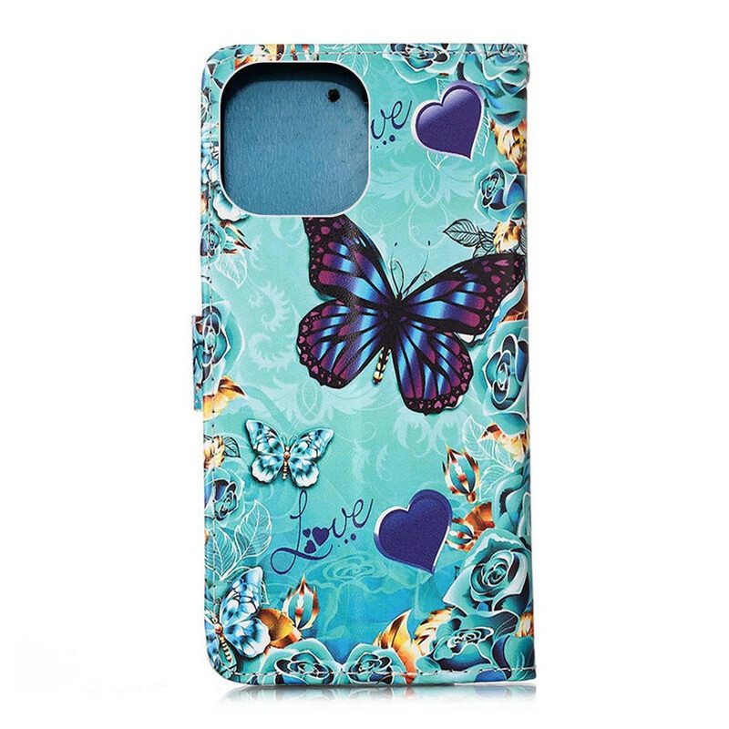 Kotelot iPhone 13 Pro Suojaketju Kuori Love Butterflies Strappy