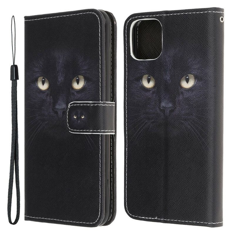 Nahkakotelo iPhone 13 Pro Suojaketju Kuori Strappy Black Cat Eyes