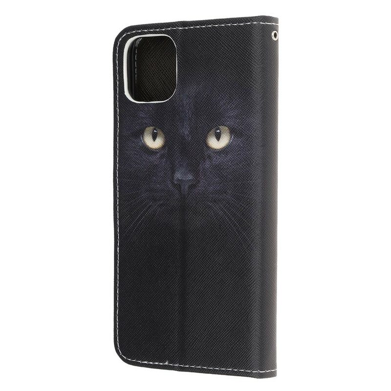 Nahkakotelo iPhone 13 Pro Suojaketju Kuori Strappy Black Cat Eyes