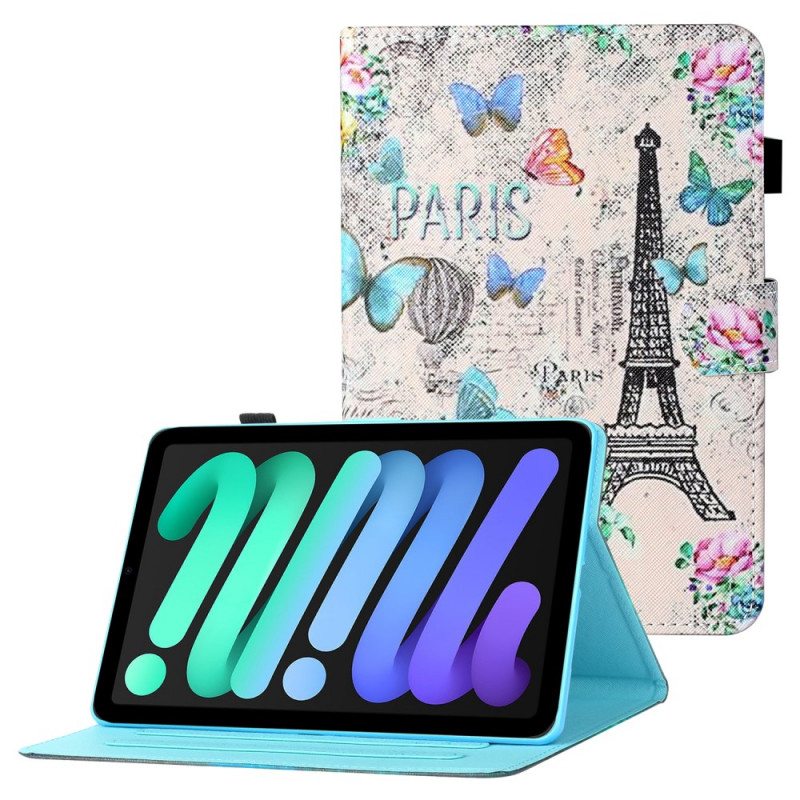 Nahkakotelo iPad Mini 6 (2021) Eiffel-tornin Perhoset