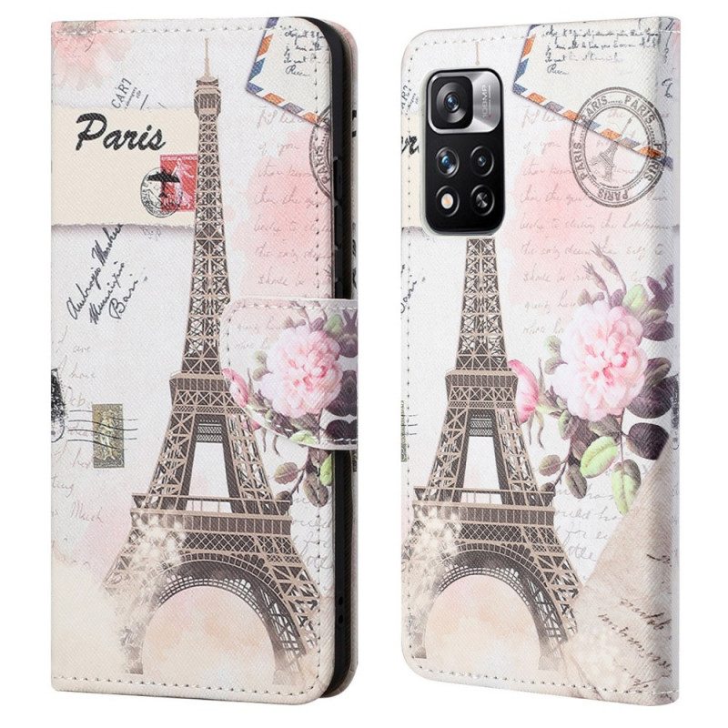 Nahkakotelo Xiaomi Redmi Note 11 Pro / 11 Pro 5G Retro Eiffel-torni