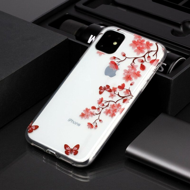 Case iPhone 11 Läpinäkyvä Oksa Perhosilla