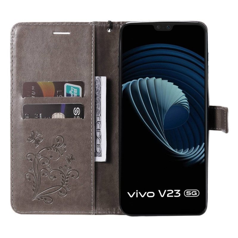 Flip Case Vivo V23 5G Suojaketju Kuori Jättiläishihnaperhoset