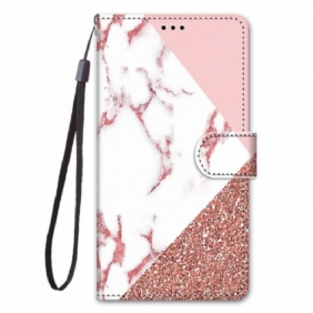 Flip Case Samsung Galaxy S22 Ultra 5G Marmori- Ja Glitter-kolmio