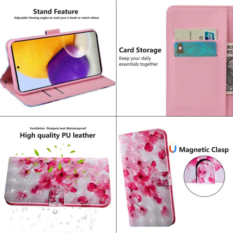 Flip Case Samsung Galaxy S22 Ultra 5G Vaaleanpunaiset Kukat