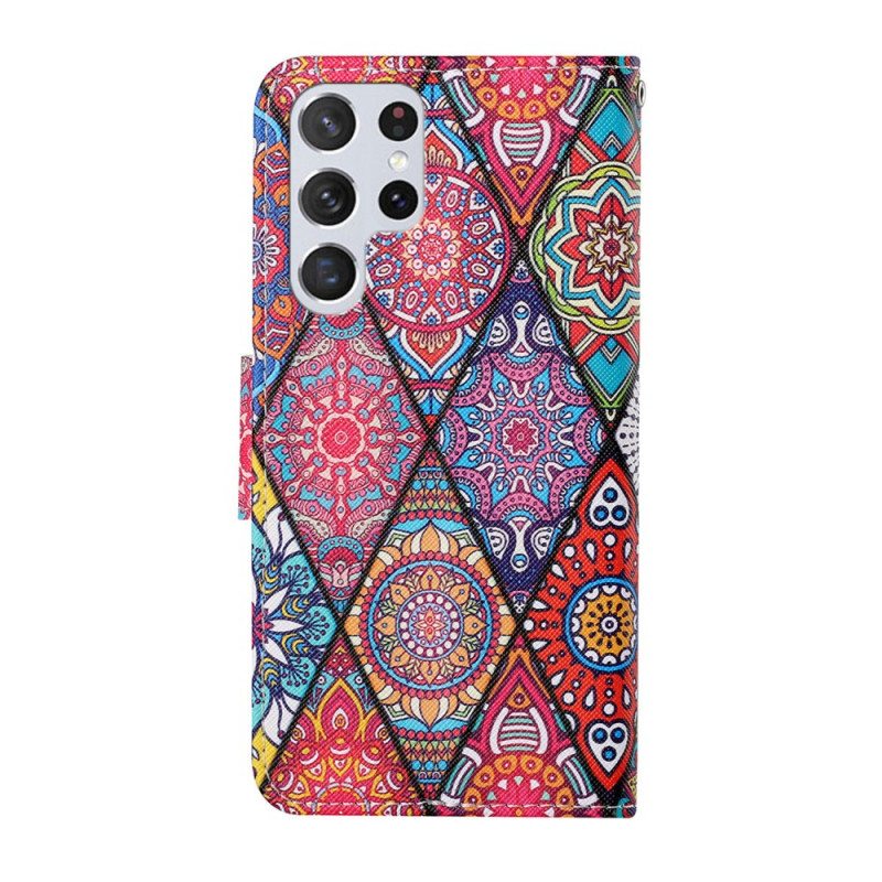 Kotelot Samsung Galaxy S22 Ultra 5G Patchwork Kaulanauhalla