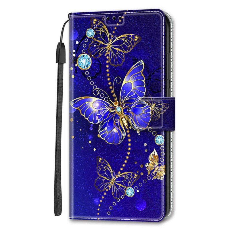 Kotelot Samsung Galaxy S22 Ultra 5G Suojaketju Kuori Strap Butterflies Fan