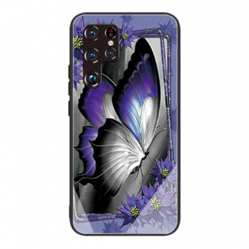 Kuori Samsung Galaxy S22 Ultra 5G Purple Butterfly Karkaistu Lasi