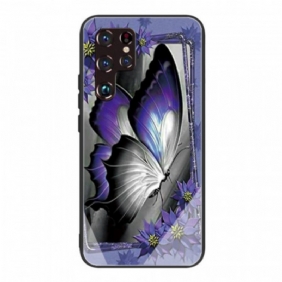 Kuori Samsung Galaxy S22 Ultra 5G Purple Butterfly Karkaistu Lasi