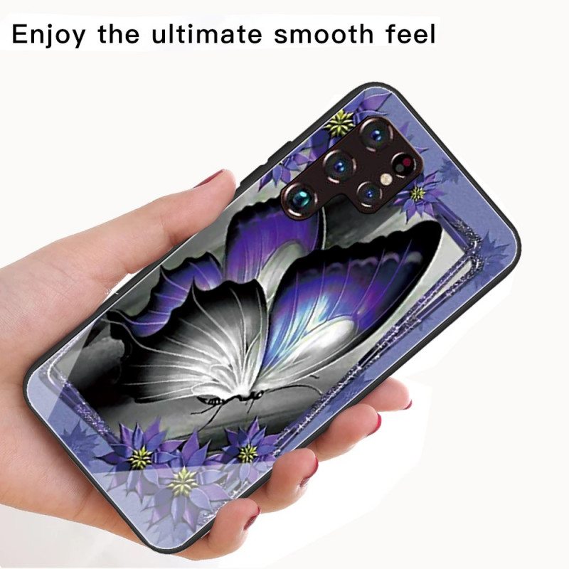 Kuori Samsung Galaxy S22 Ultra 5G Purple Butterfly Karkaistu Lasi