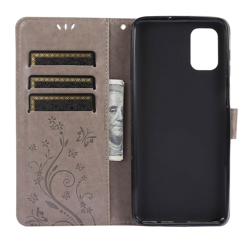 Flip Case Samsung Galaxy M51 Suojaketju Kuori Stringit Perhosia Ja Kukkia