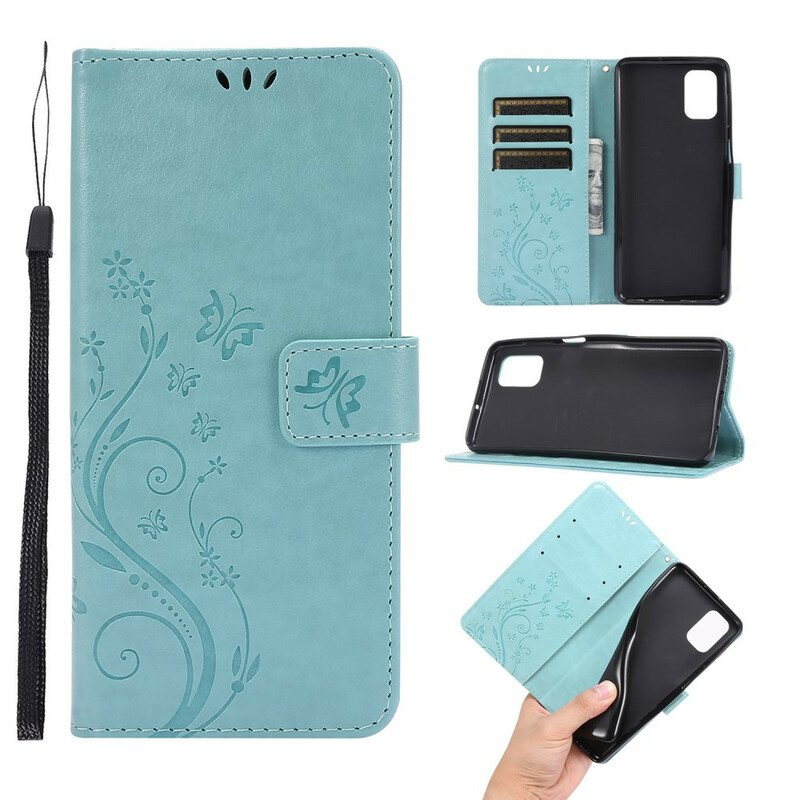 Flip Case Samsung Galaxy M51 Suojaketju Kuori Stringit Perhosia Ja Kukkia