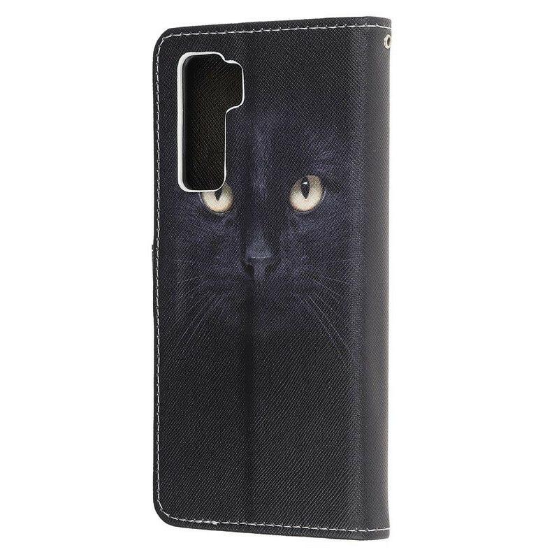 Flip Case Huawei P40 Lite 5G Suojaketju Kuori Strappy Black Cat Eyes