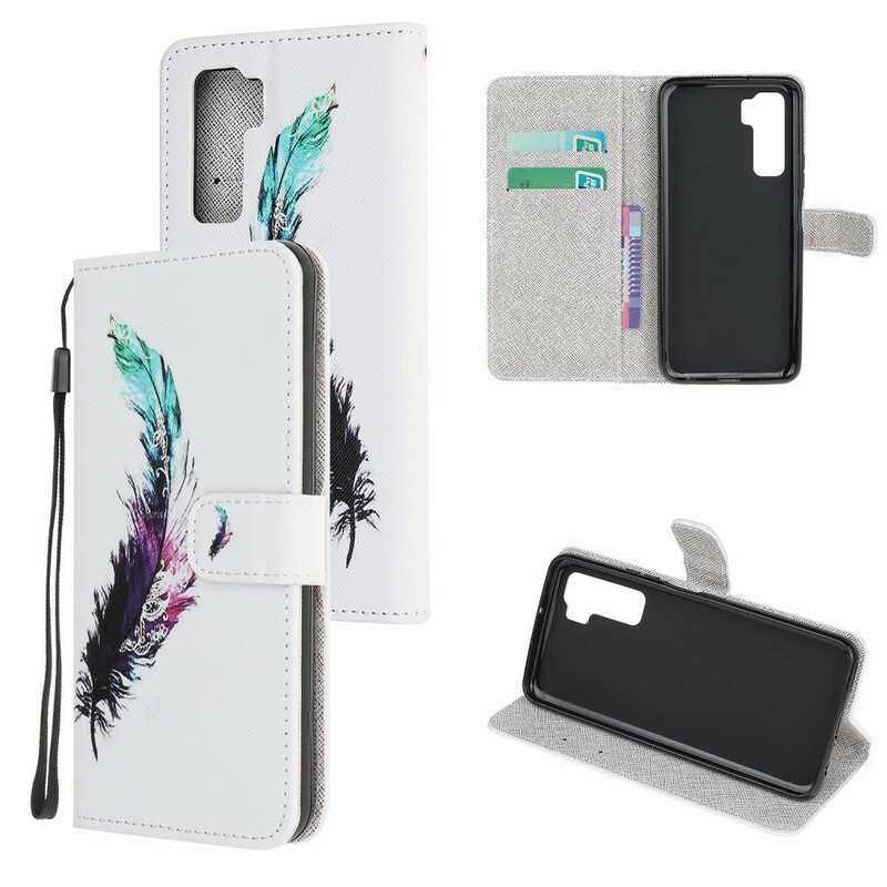 Flip Case Huawei P40 Lite 5G Suojaketju Kuori Sulka Kaulanauhalla