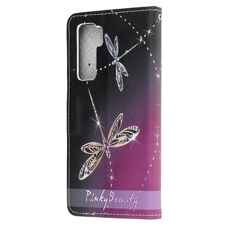 Nahkakotelo Huawei P40 Lite 5G Suojaketju Kuori Strappy Dragonflies