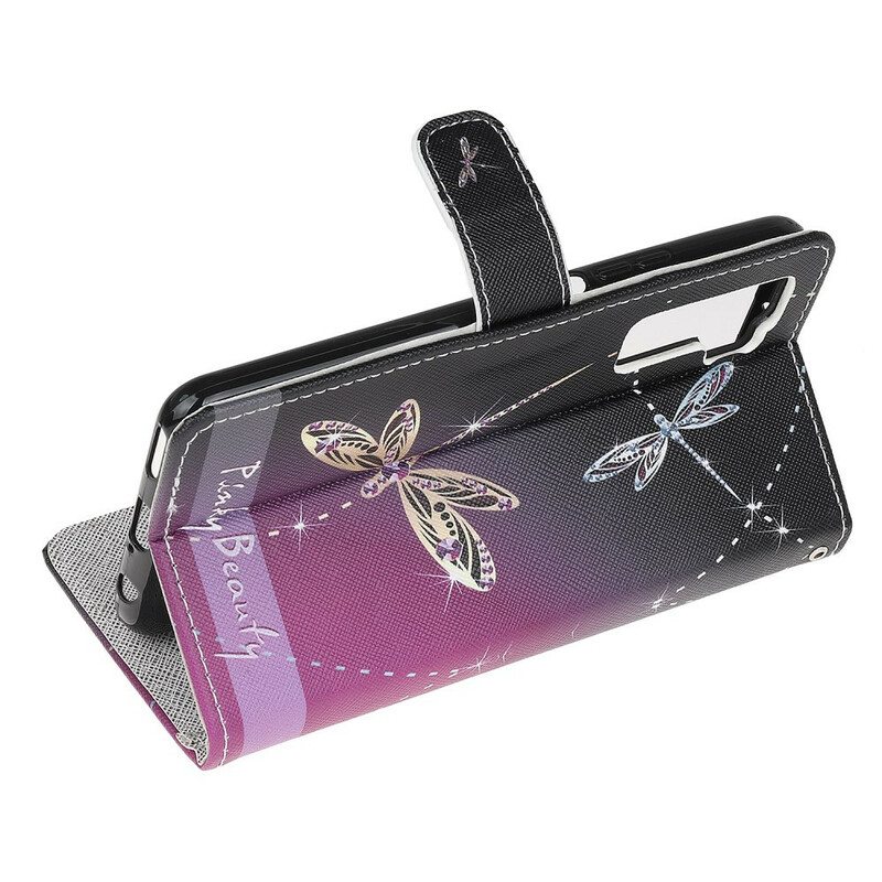 Nahkakotelo Huawei P40 Lite 5G Suojaketju Kuori Strappy Dragonflies