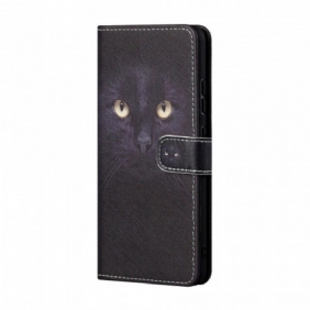 Nahkakotelo Samsung Galaxy A13 5G / A04s Suojaketju Kuori Strappy Black Cat Eyes